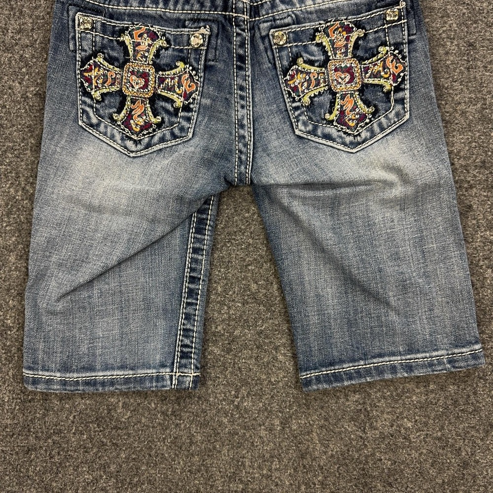 Miss Me Shorts Girls 8 Blue Denim Jean Bermuda Embroidered Cross Pocket Stretch - Picture 3 of 11